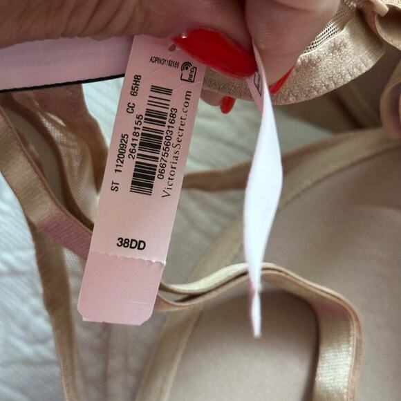 Victorias Secret Solid Beige Floral Lace Padded Underwire Pushup Bra Size 38DD - Picture 8 of 9